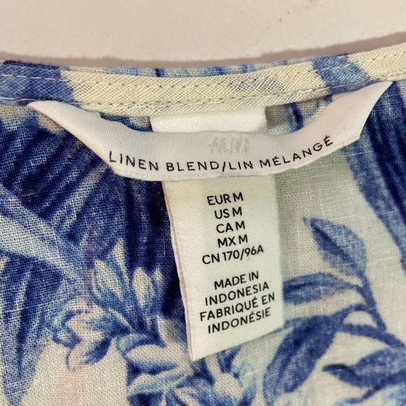 H&M Linen Blend floral Cropped Long Sleeve Blouse size Medium - Picture 10 of 12